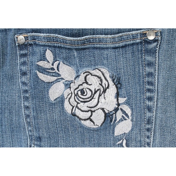 NOIR Embroidered Flower Mini Denim Raw Hem Skirt Size 12 Y2K - Picture 3 of 6